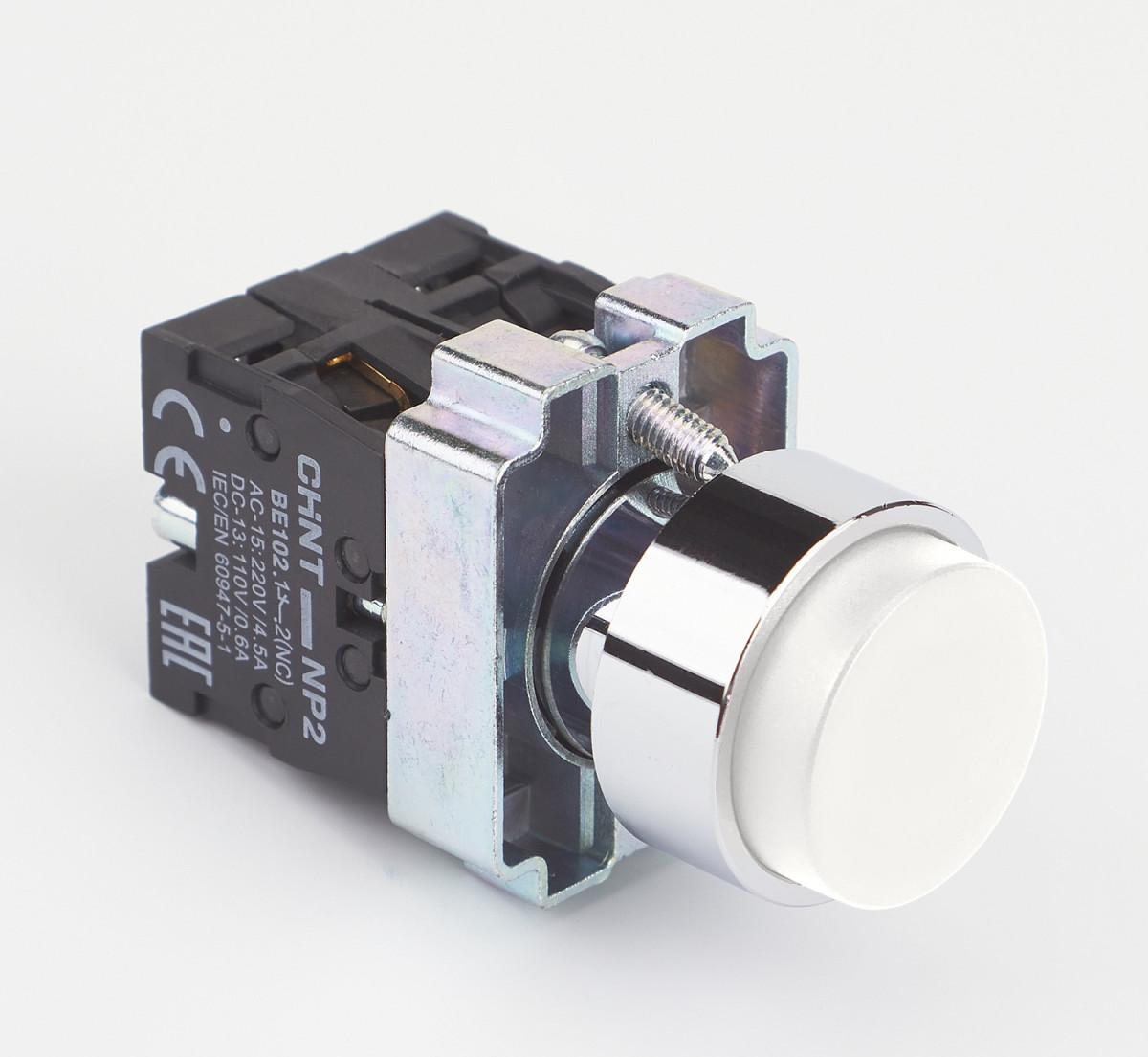 Кнопка управления NP2-BL15 без подсветки, белая, 1НО +1НЗ IP40