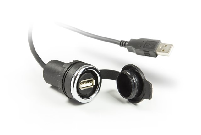 Разъем USB, 24В, IP65, диам.=22 мм., динна кабеля 1м.