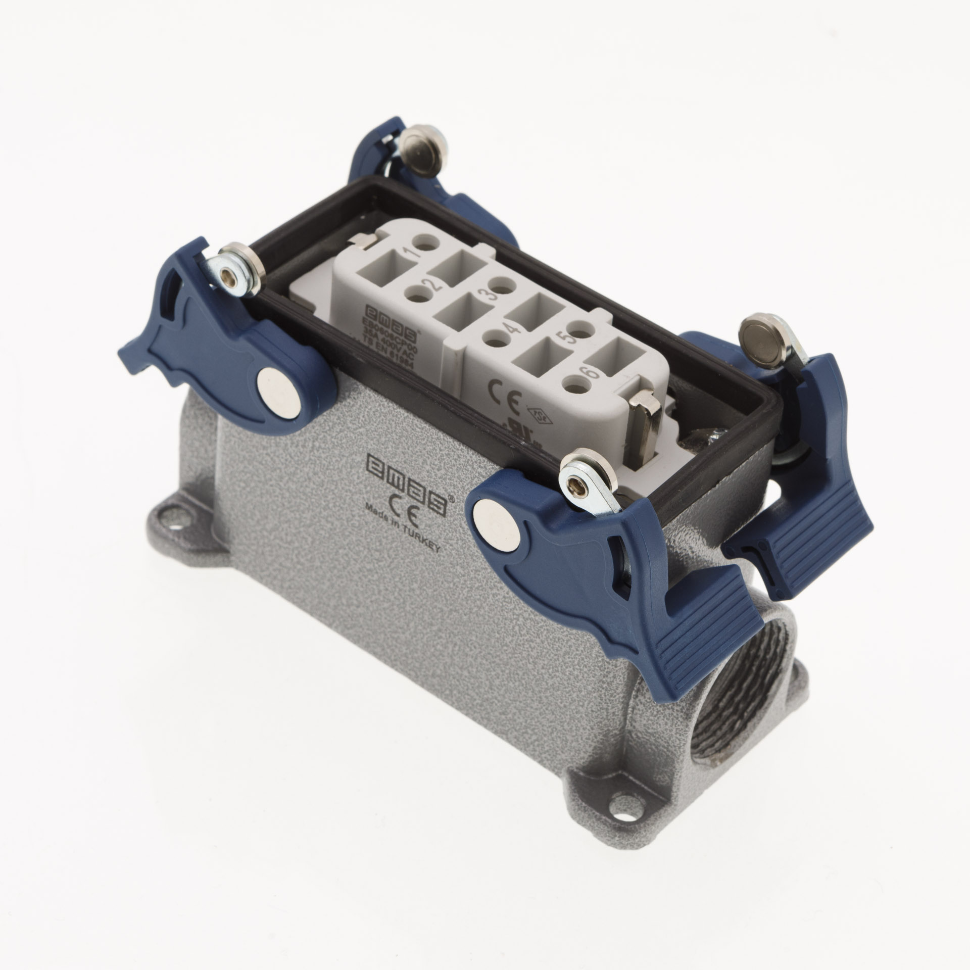 EB-M-606-PD-24-IP65 Розетка, 4-фиксатора, 2-боковых ввода, 6 полюсов, 35А