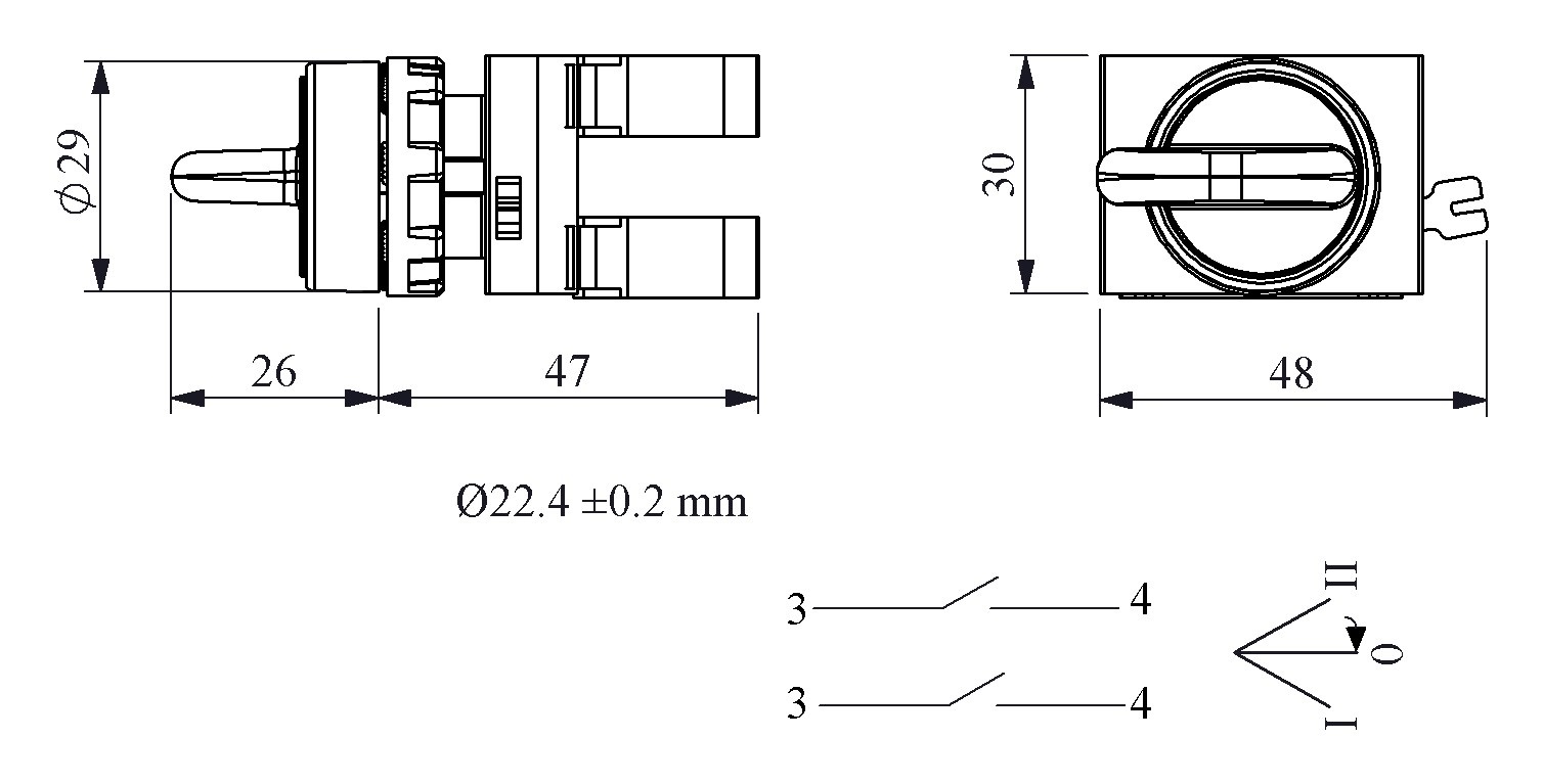 CM-S31-(CA-C1-C1)-IP65 Переключатель пластиковый на 3 положения (2-0-1) 60° без фиксации 2НО