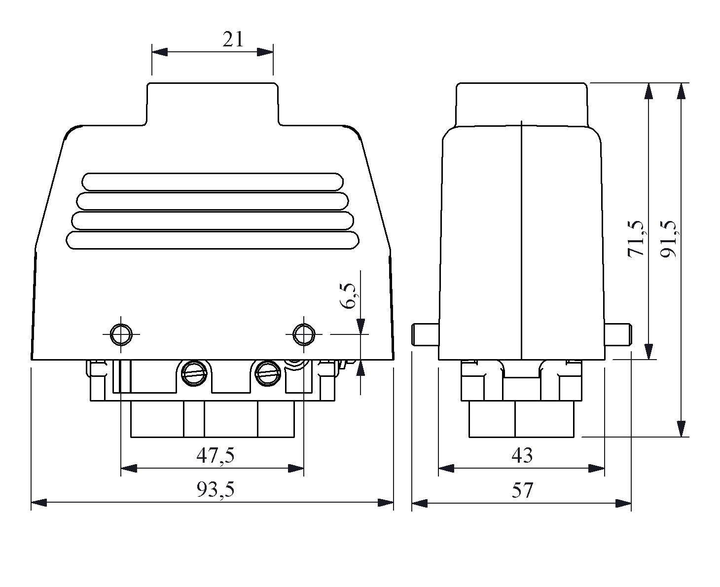 EB-M-806-PU-30-IP65 Розетка переносная металлическая 6 выводов 4х80А+2х16A верхний ввод без фиксатора