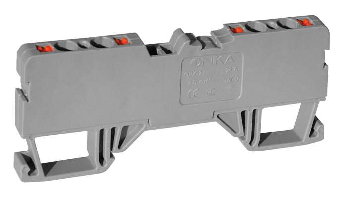OPK-2G2C  2,5/5,9mm Клемма серая проходная 2вход/2выхода закрытая, пружинные зажимы, 24A [ст.арт.1252]