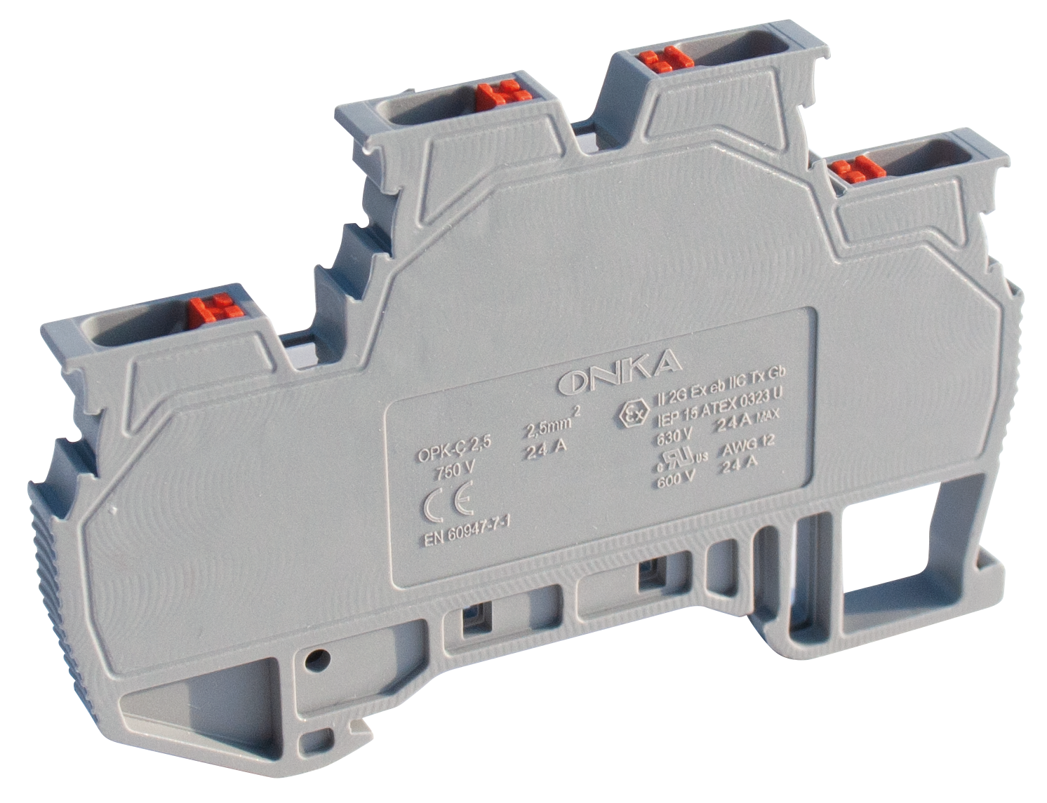 OPK-C new 2,5/5,9mm Клемма серая проходная двухярусная закрытая, пружинные зажимы, 24A