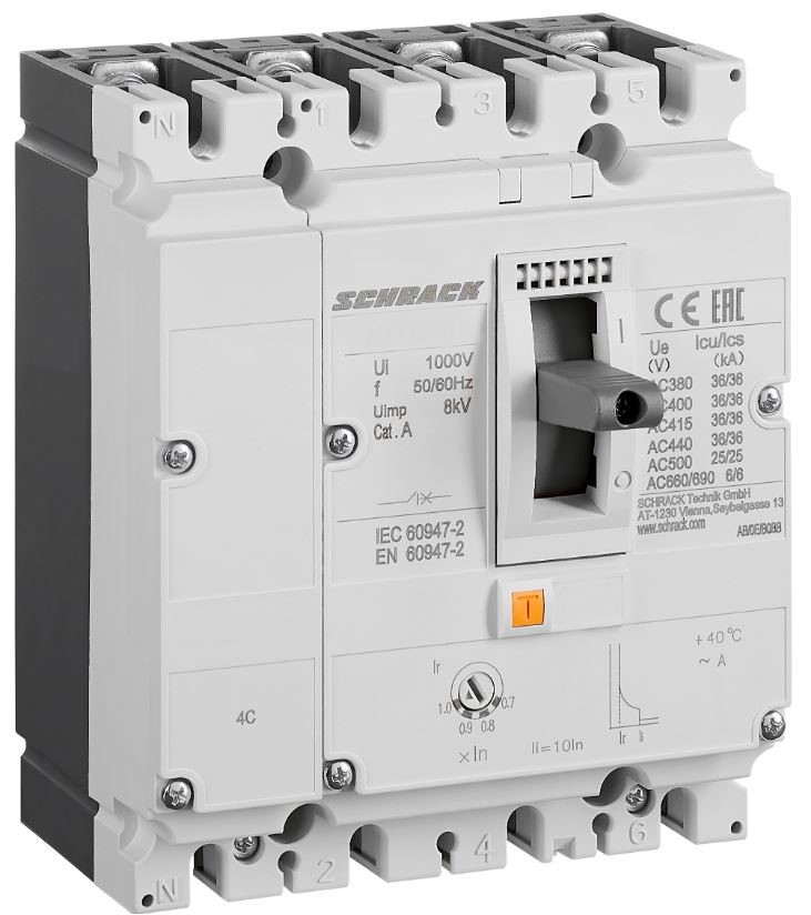 MX1-4- 36C-A020 In= 20A, Iтр=0,7-1In, Iэр=10In, 4P 36кА регулируемый ТМ расцепитель (SCHRACK)