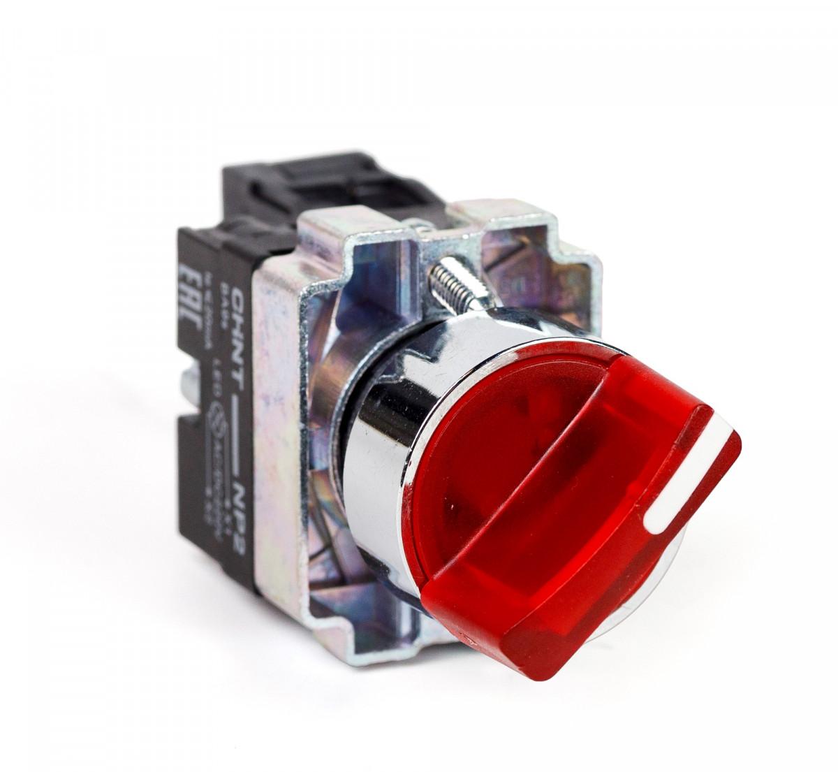Переключатель NP2-BK12461, 2 положения фиксацией 1НО, красная AC/DC220В (LED), IP40 (R)