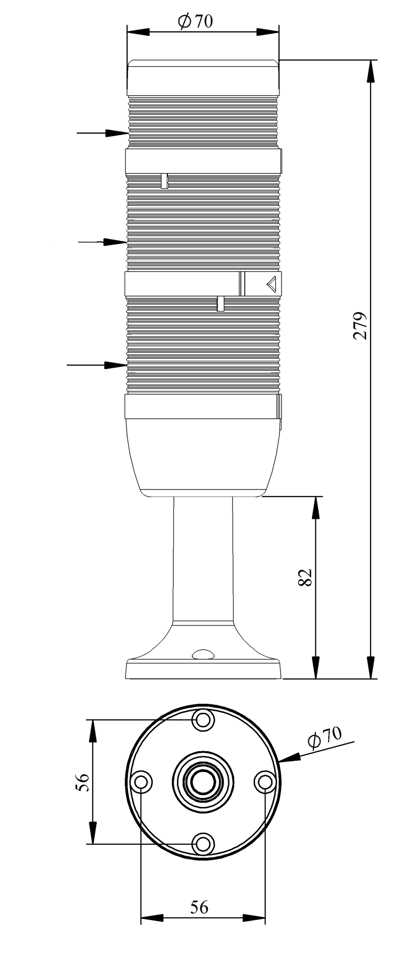 Светосигнальная колонна IK-72-F-024RG-Z-M01 д=70мм, 2уровня, FLASH стробоскоп, 024V AC/DC, красный, зеленый, зуммер, 100мм пластиковая база