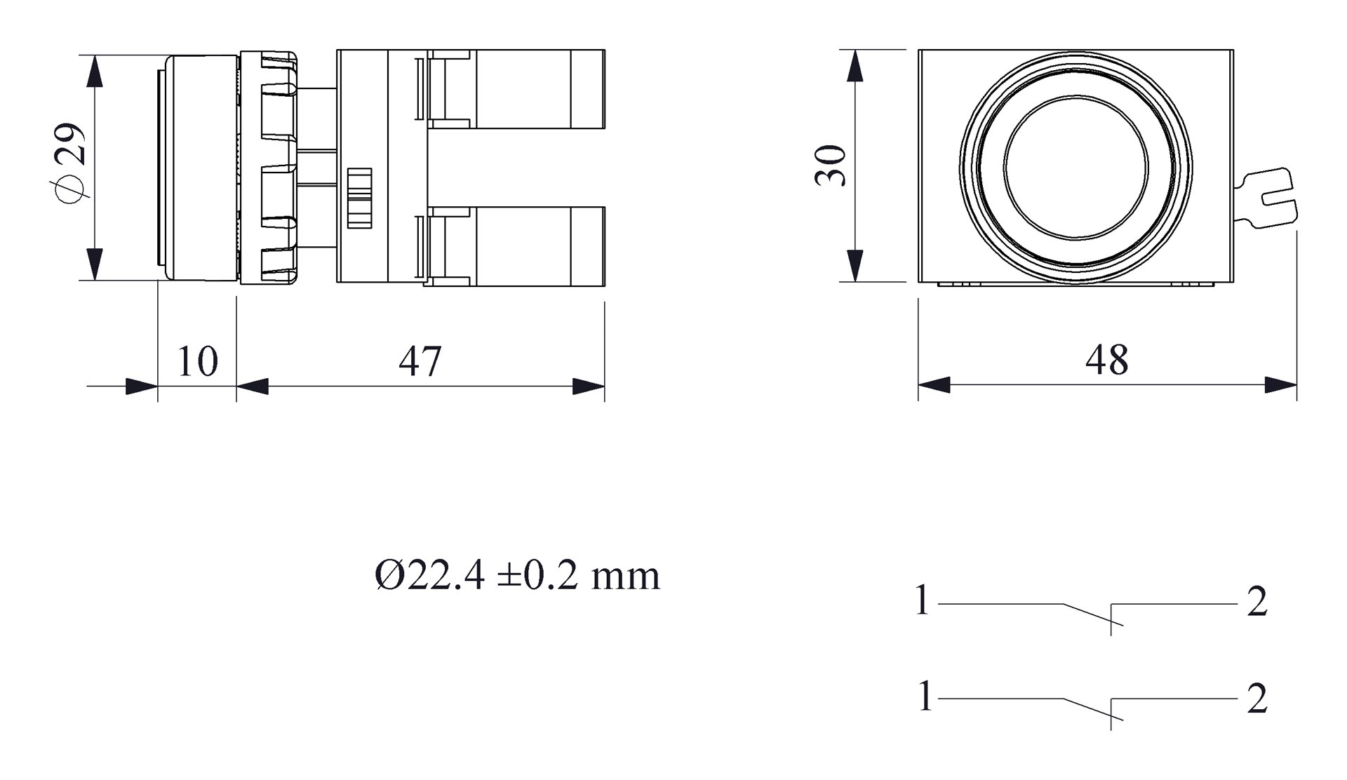 CP-D -R-(CA-C2-C2)-IP65 Кнопка красная пластиковая 2НЗ