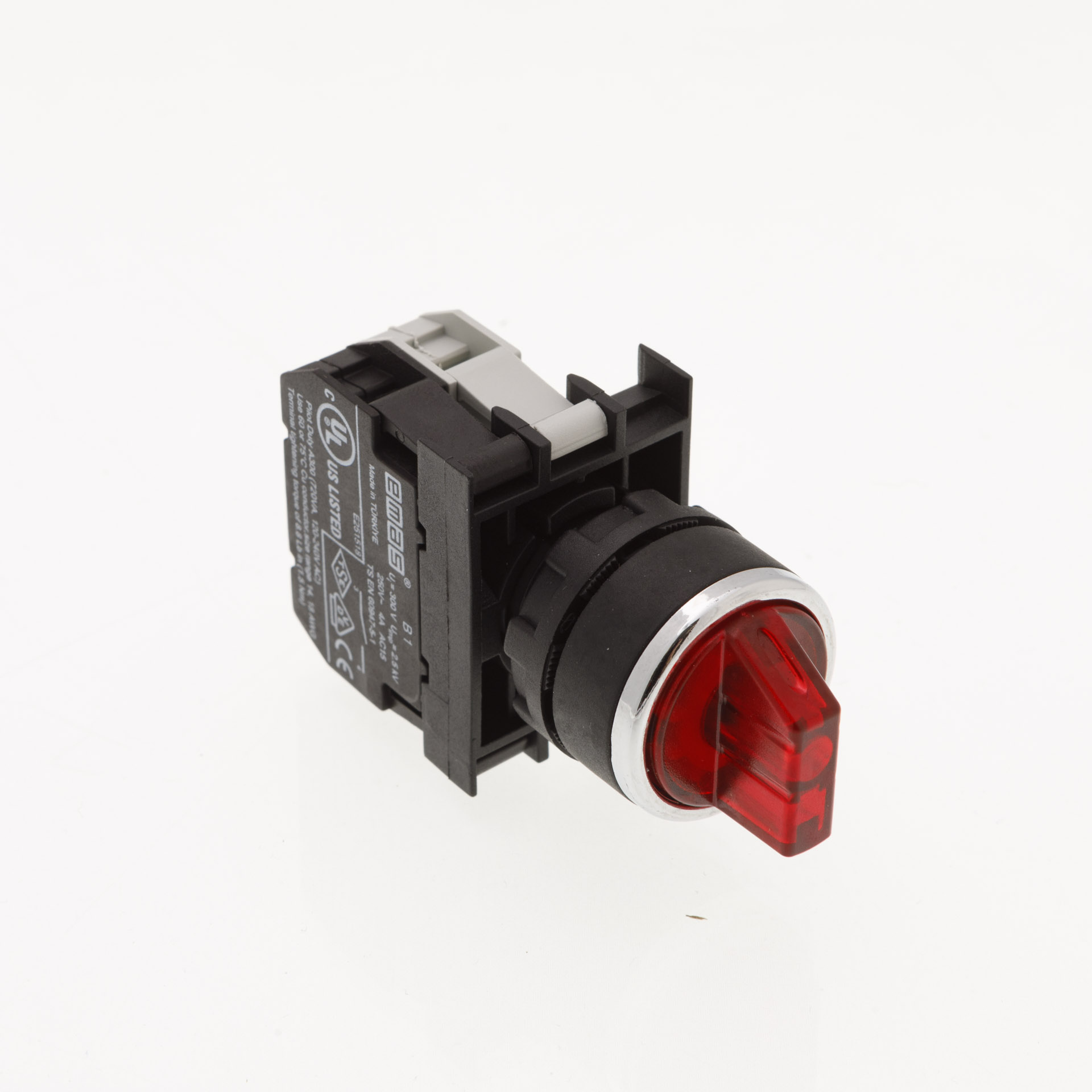 B-SL20-R-IP50-(BA-B1-B3) Переключатель пластиковый на 2 положения (0-1) 60° с фиксацией 1НО, красный