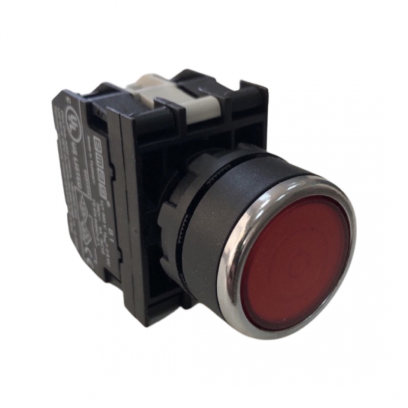 B-F -R-(BA-B1-B6-B2)-IP50 Кнопка круглая с фиксацией красная пластиковая LED 12-30V AC/DC (1НО+1НЗ)