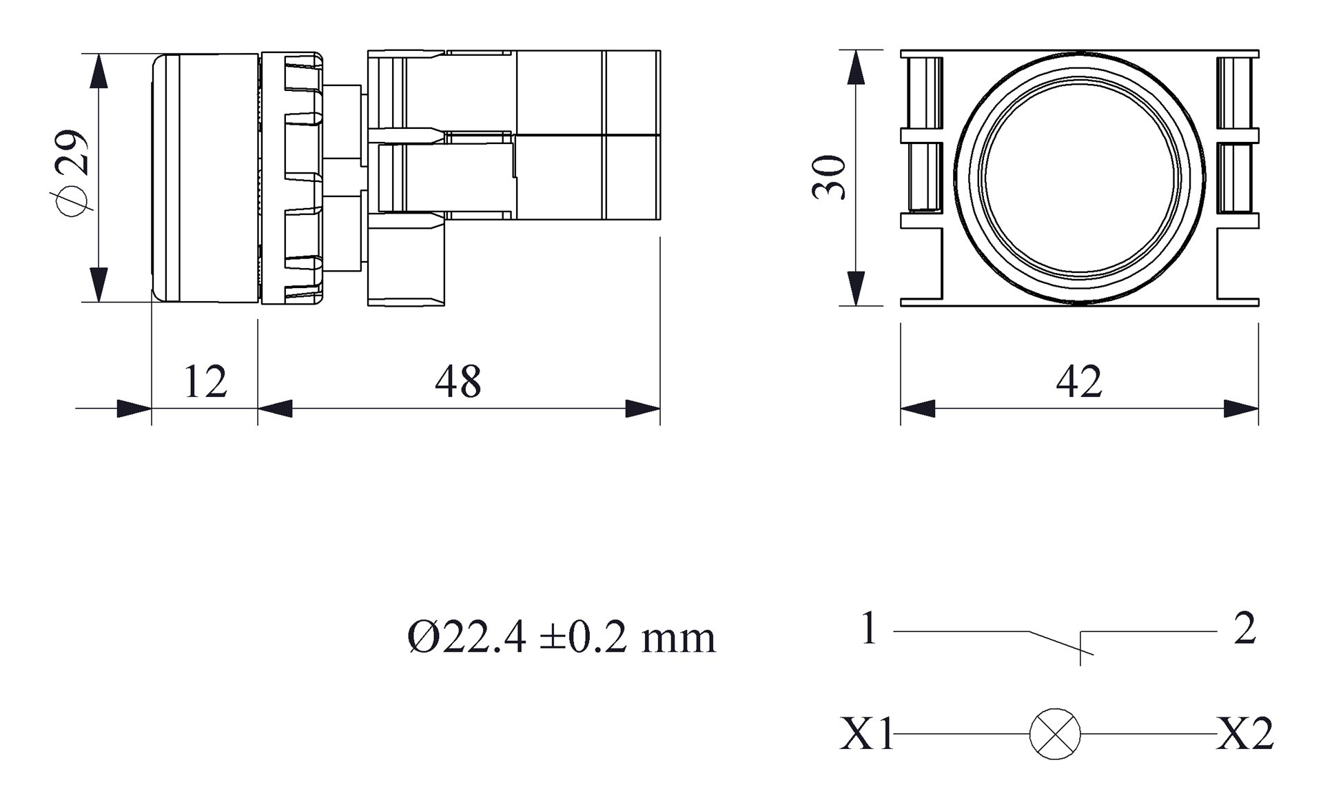B-D -G-(BA-B2-B3)-IP50 Кнопка нажимная зеленая пластиковая с патроном подсветки Ba9S (1НЗ)