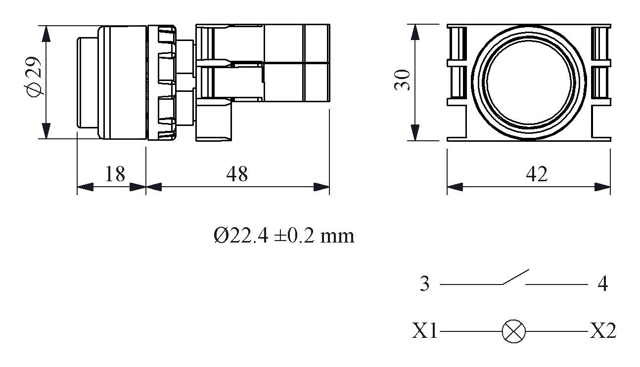 B-H -G-(BA-B1-B3)-IP50 Кнопка выступающая зеленая пластиковая с патроном подсветки Ba9S (1НО)