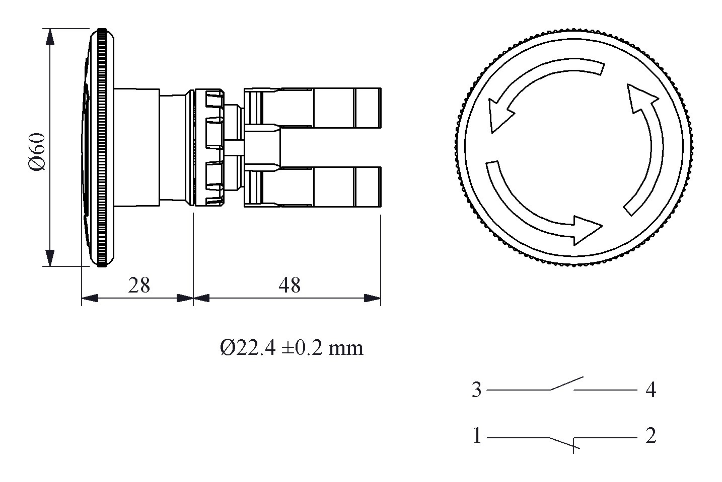B-E60R-R-(BA-B1-B2)-IP50 Кнопка аварийная пластиковая "Грибок" красная д60 включение вращением 1НО+1НЗ
