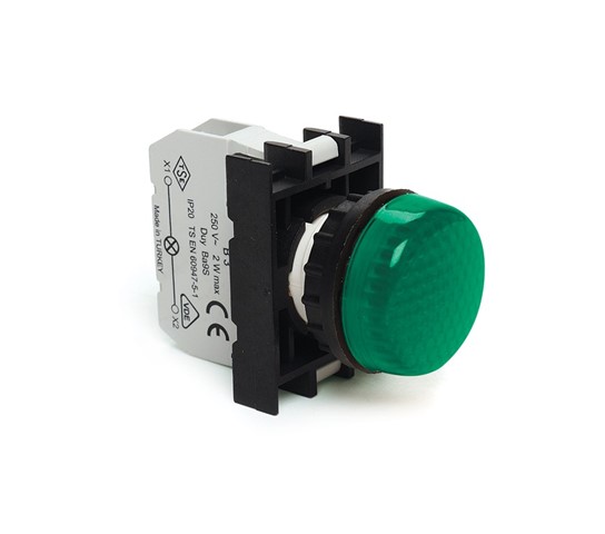 B-X-Ba9S- G-IP50 Сигнальная арматура зеленая пластиковая с блок контактом подсветки B3 без светодиод