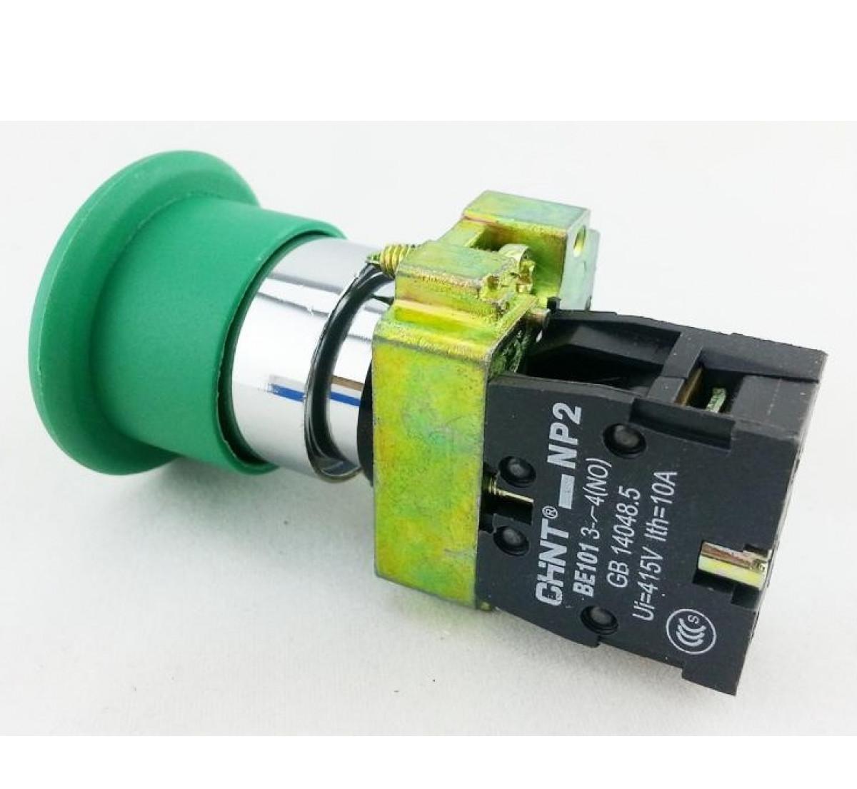 Кнопка управления "Грибок" Φ40мм с самовозвратом NP2-EC32 без подсветки зеленая 1НЗ IP40