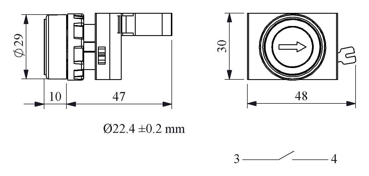 CP-D -W-(CA-C1)-IP65 Кнопка белая пластиковая 1НО, вертикальная стрелка