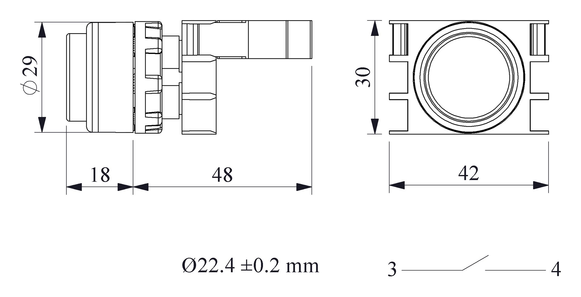 B-H -W-(BA-B1)-IP50 Кнопка выступающая белая пластиковая 1НО