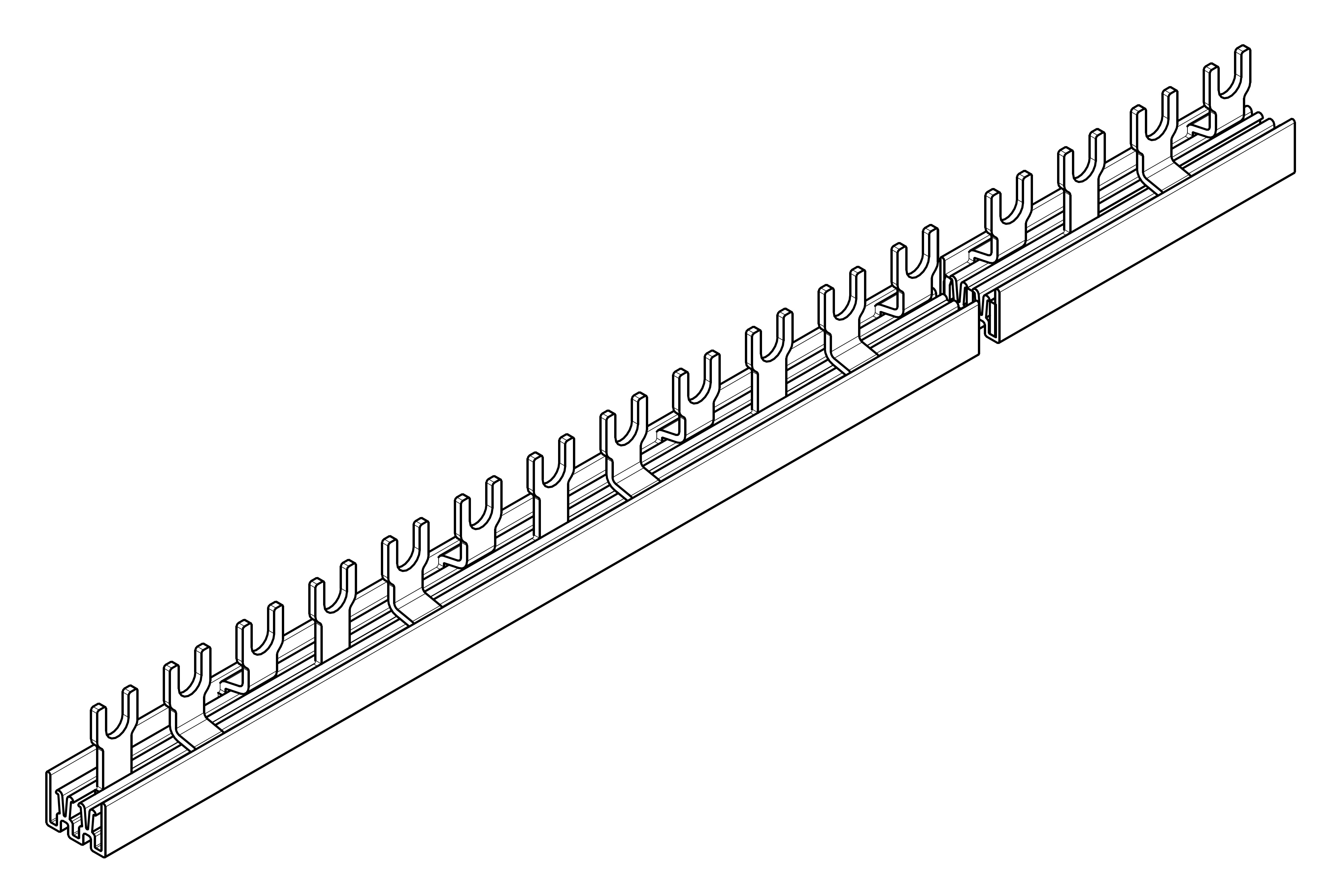 Шина соеденительная вилочная 10мм 3полюсная  63/100A, 1метр  56 модулей AMPARO