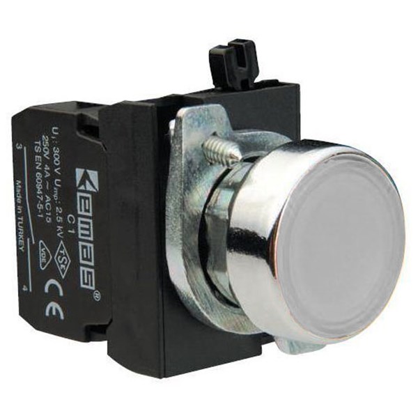 CM-D -W-(CA-C1-CB5)-IP65 Кнопка нажимная белая металлическая LED 12-30V AC/DC (1НО)