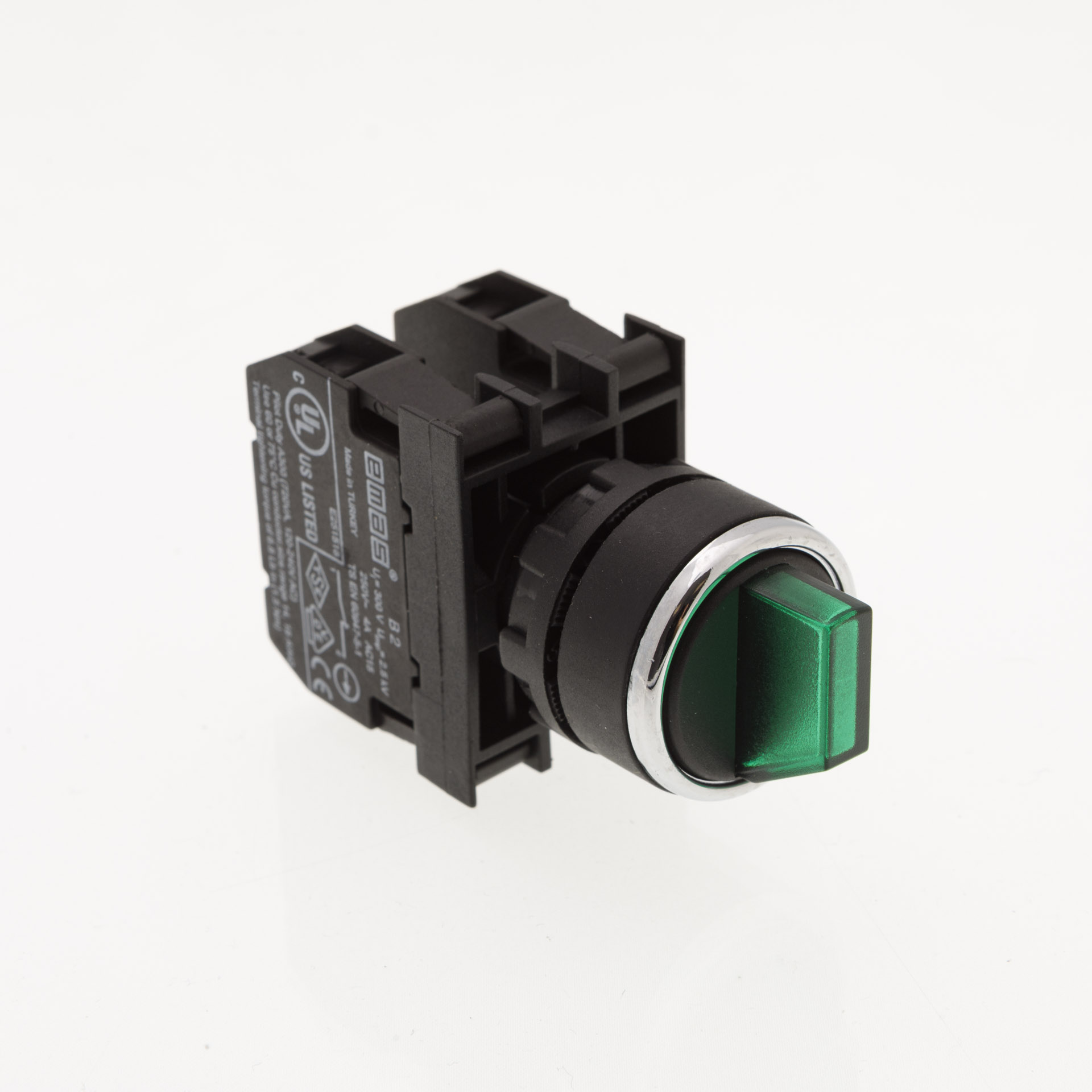 B-SL32-G-IP50-(BA-B1-B2) Переключатель пластиковый на 3 положения (2-0-1) 60° без фиксации 1НО+1НЗ зеленый