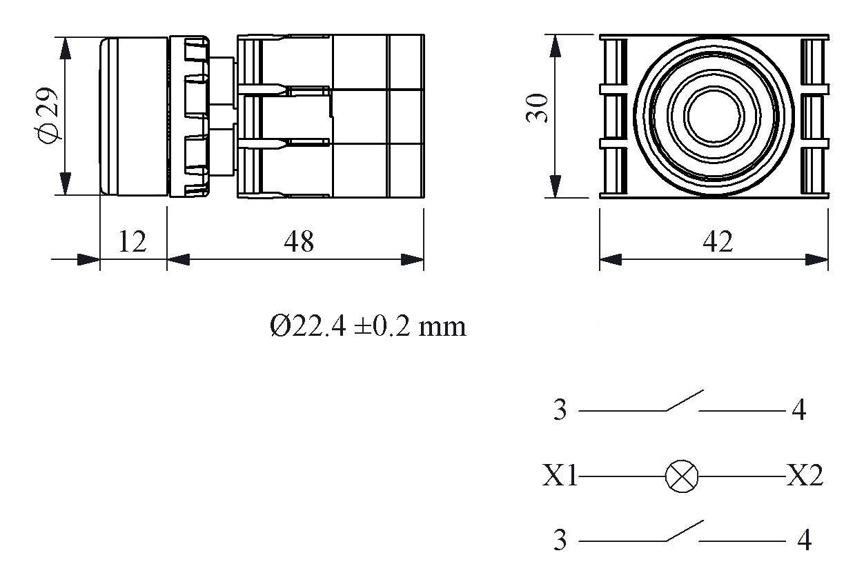 B-F -G-(BA-B1-BY-B1)-IP50 Кнопка с фиксацией зеленая пластиковая LED 100-230V AC (2НО)