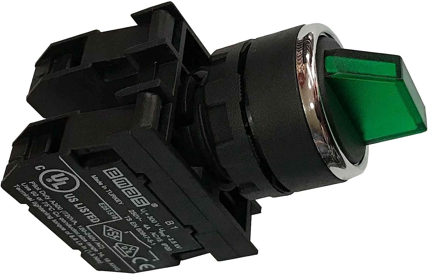 B-SL30-G-IP50-(BA-B1-B1) Переключатель пластиковый на 3 положения (2-0-1) 60° с фиксацией 2НО зеленый