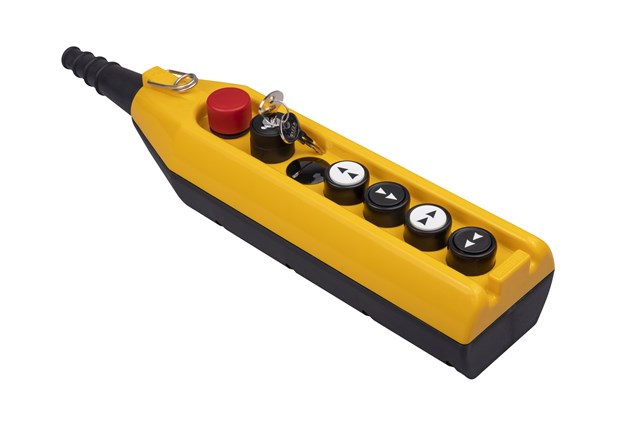 Крановый пульт PV7-AC20-E30-B-4-4-IP65 желто-черный с CP-AC20 (СА1С2) и 2 группами PVT(HBD-HSD)-1B11B2 две скорости 2НО+1НЗ контакта