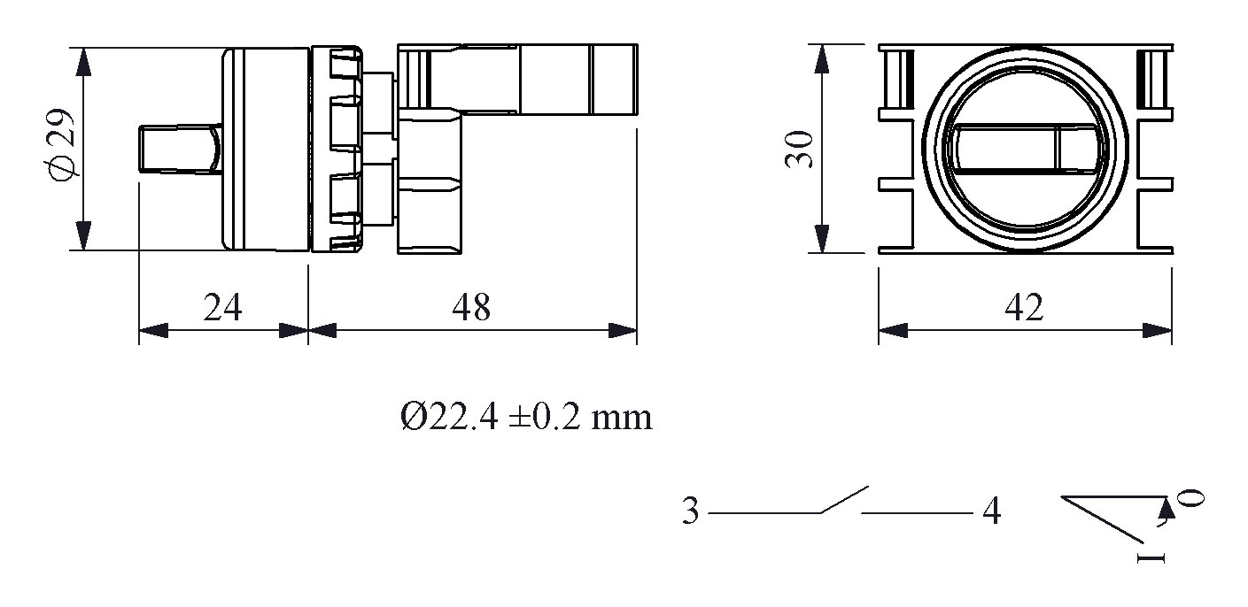 B-SL21-R-IP50-(BA-B1) Переключатель пластиковый на 2 положения (0-1) 60° без фиксации 1НО, красный