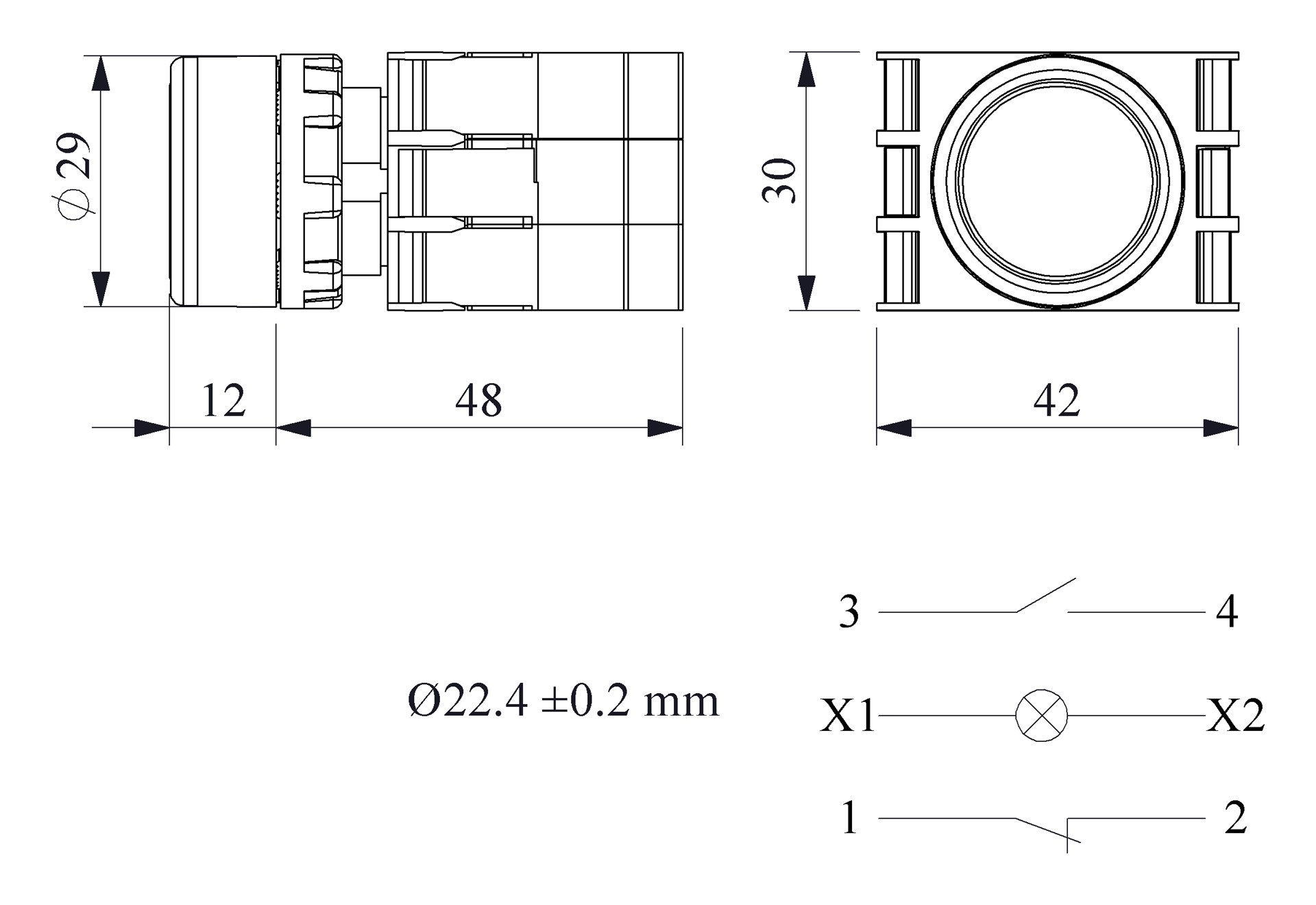 B-D -Y-(BA-B1-BS-B2)-IP50 Кнопка круглая без фиксации желтая пластиковая LED 100-230V AC (1НО+1НЗ)