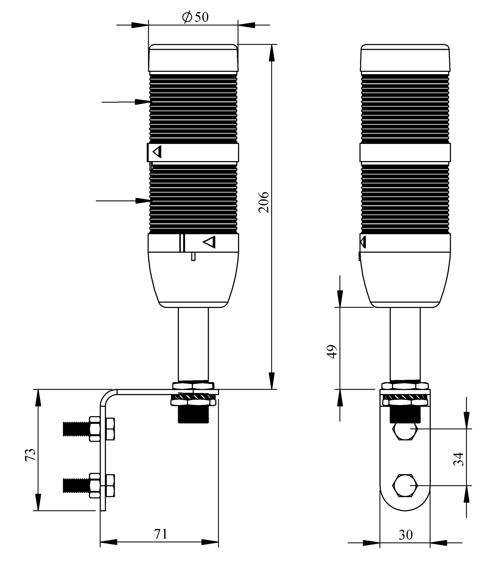 Светосигнальная колонна IK-52-L-024RG-X-D01 д=50мм, 2уровня, LED светодиод, 024V AC/DC, красный, зеленый, настенное крепление
