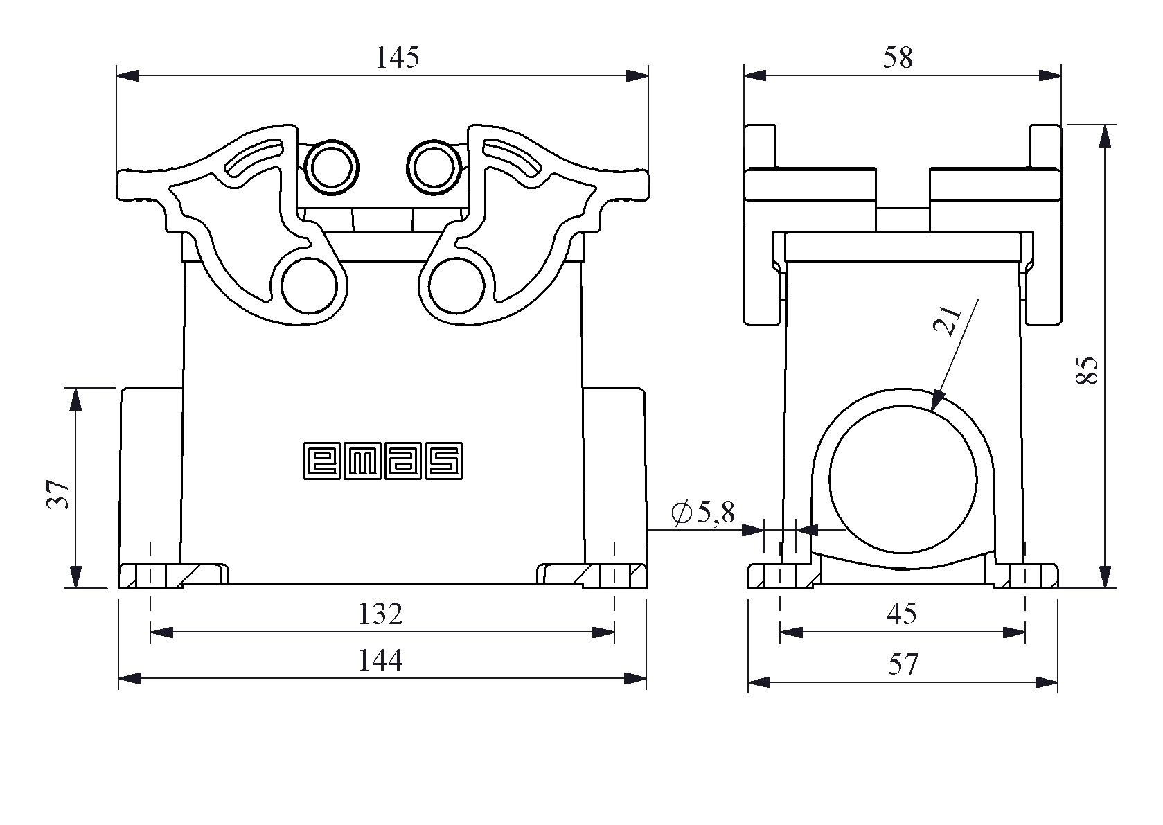 EB-M- 24-PD-24-IP65 Розетка стационарная на плоскость металлическая 24 выводов 16А боковой ввод 4 фи