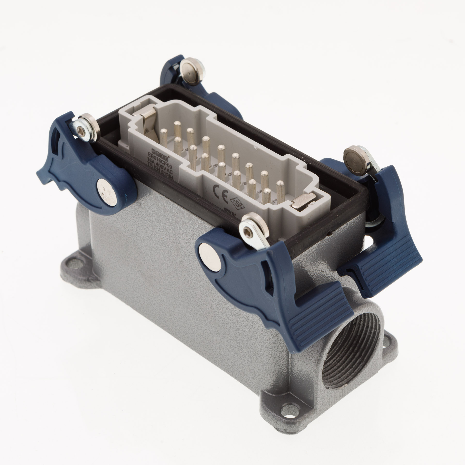 EB-M- 16-FD-14-IP65 Вилка стационарная на плоскость металлическая 16 выводов 16А боковой ввод 4 фикс