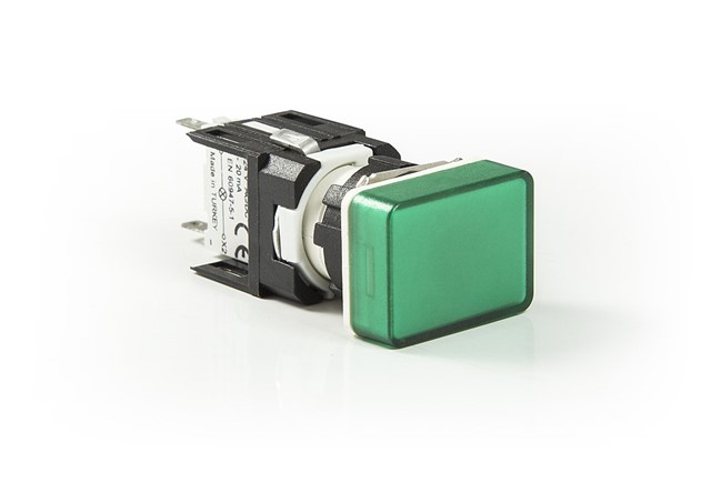 D-XK-LED24G-IP20 Сигнальная арматура прямоугольная D=16мм зеленая пластиковая 24В AC/DC