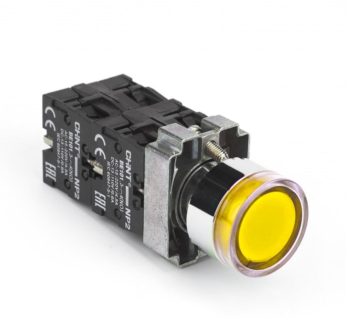 Кнопка управления NP2-BW3565 1НО+1НЗ желтая AC/DC230В(LED) IP40