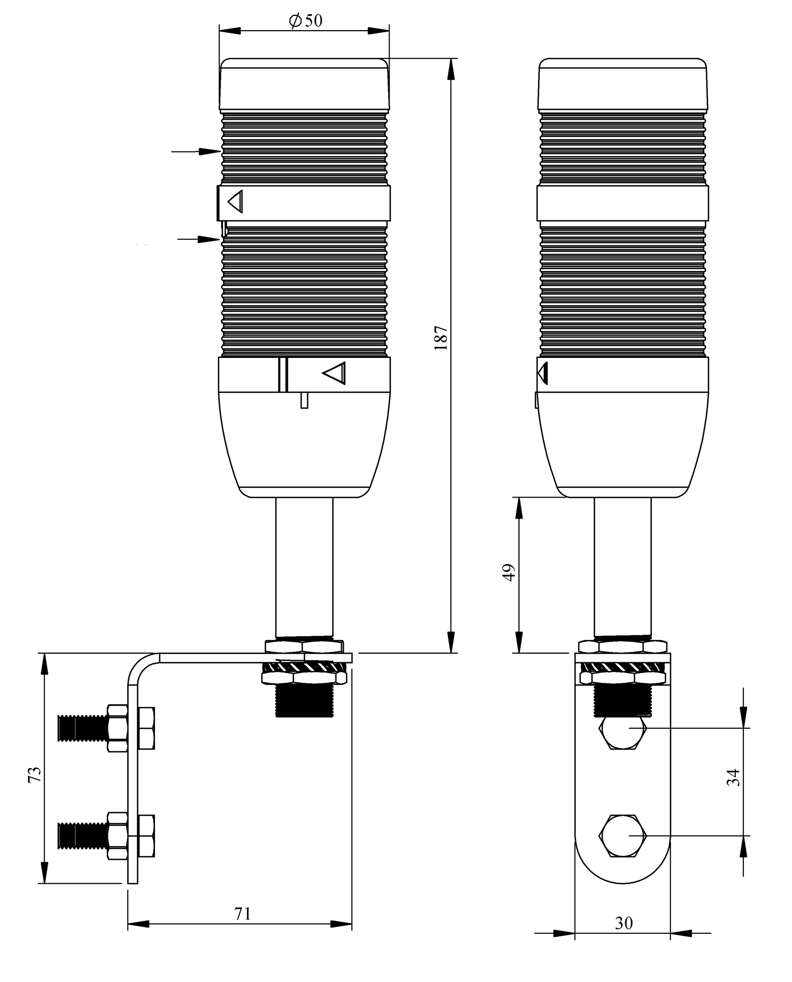 Светосигнальная колонна IK-51-L-024R-Z-D01 д=50мм, 1уровень, LED светодиод, 024V AC/DC, красный, зуммер, настенное крепление