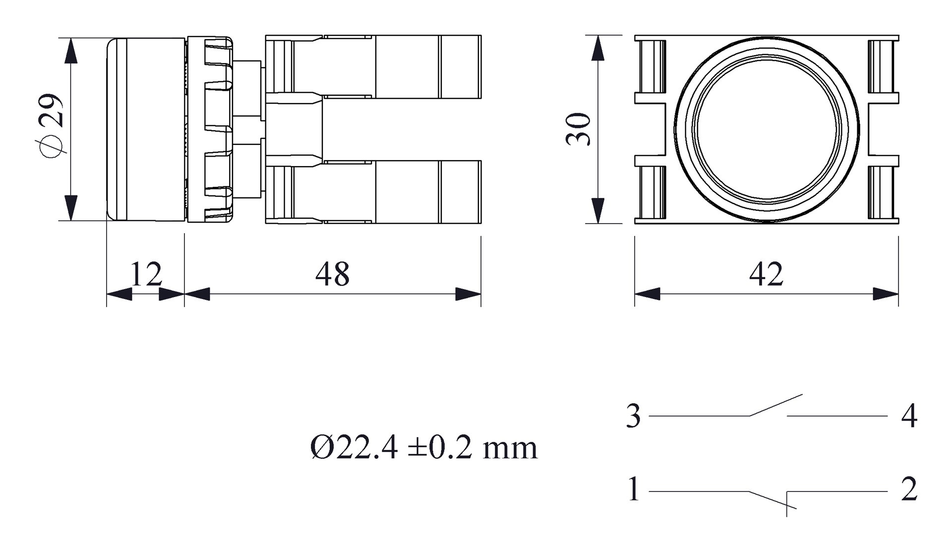 B-D -B-(BA-B1-B2)-IP50 Кнопка круглая без фиксации черная пластиковая 1НО+1НЗ