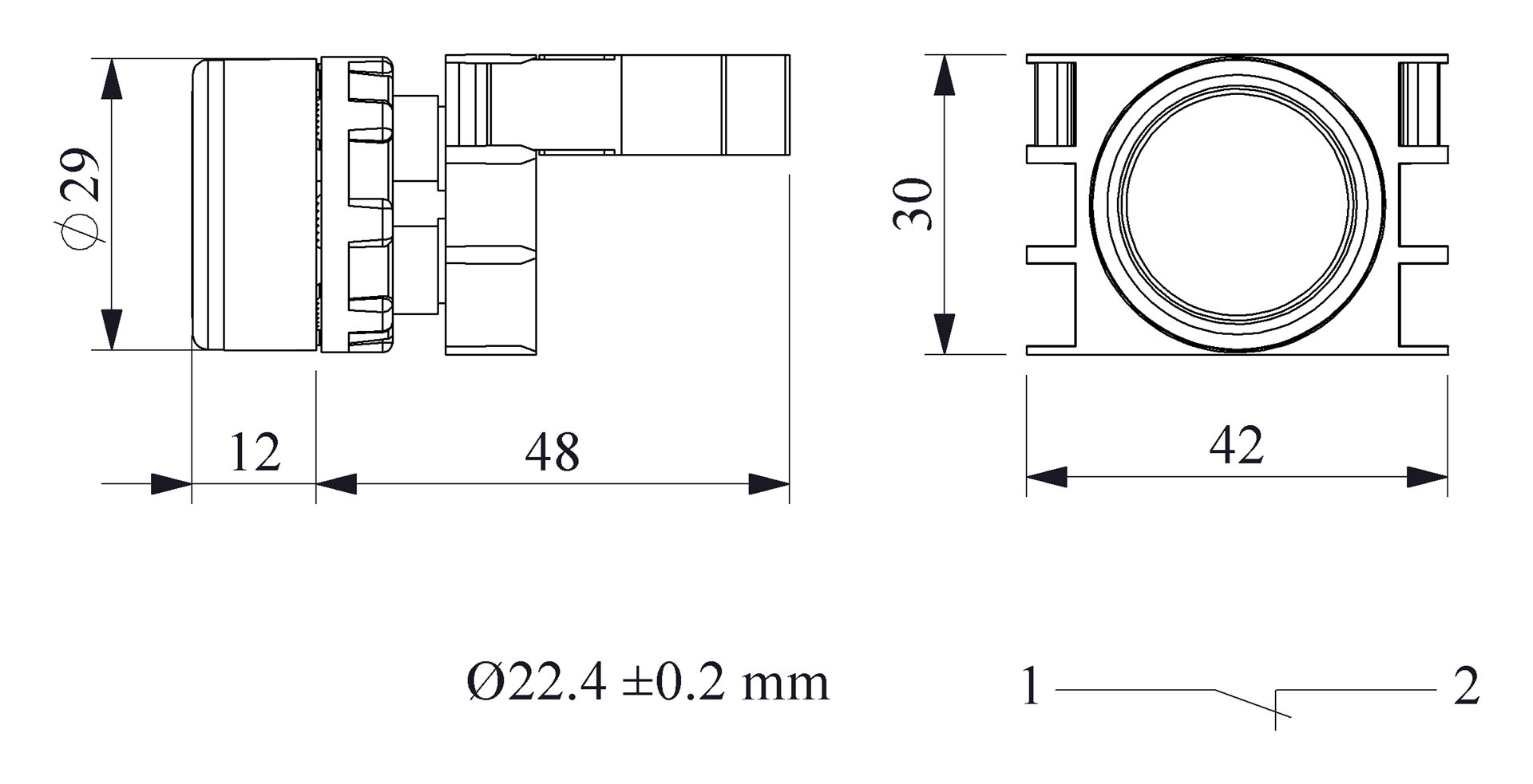 B-D -G-(BA-B2)-IP50 Кнопка круглая без фиксации зелёная пластиковая 1НЗ