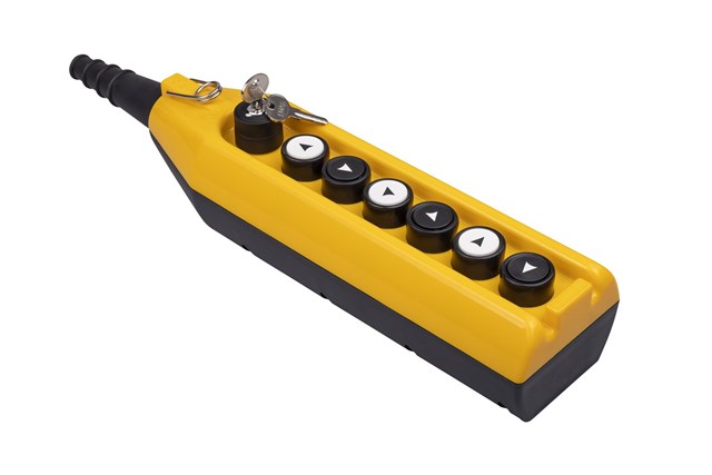Крановый пульт PV7-AC20-A-2-2-2-IP65 желто-черный с CP-AC20-(CA1C1) и 3 группами PVT(HBD-HSD)-1B11B2 одна скорость 1НО+1НЗ контакта