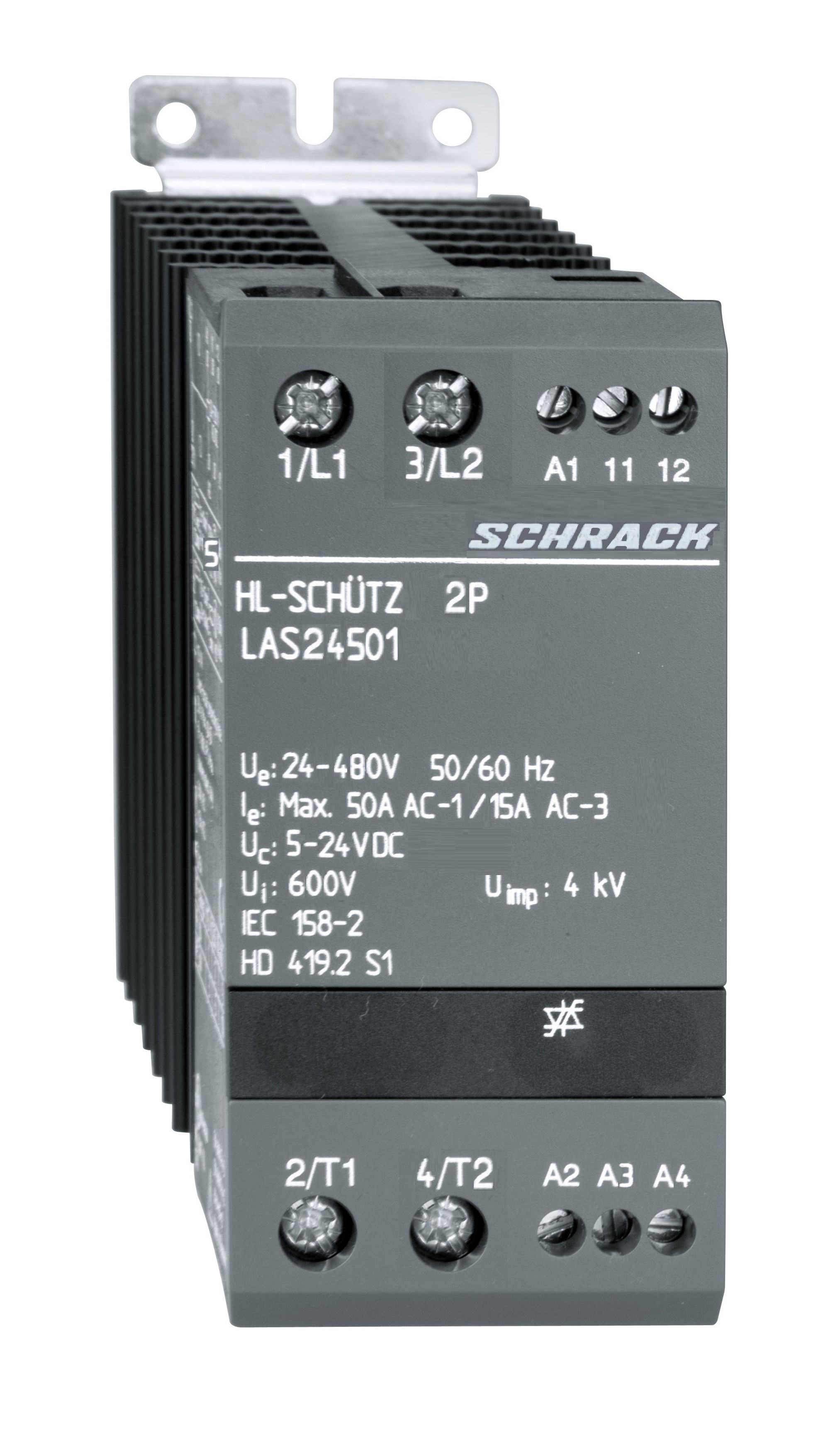 Полупроводниковый контактор 2p 50A 5-24VDC/24-480VAC 50/60Гц