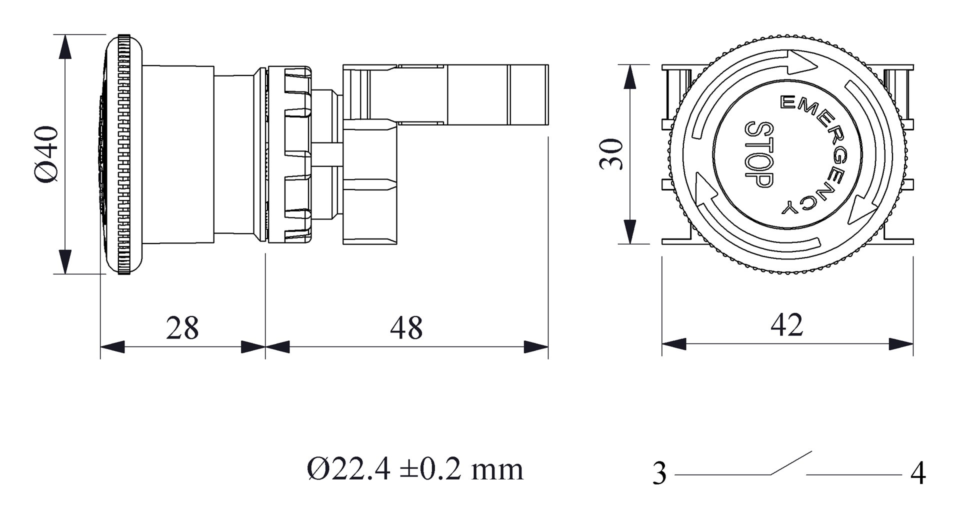 B-E40R-R-(BA-B1)-IP50 Кнопка аварийная пластиковая "Грибок" красная д40 включение вращением 1НО с маркировкой