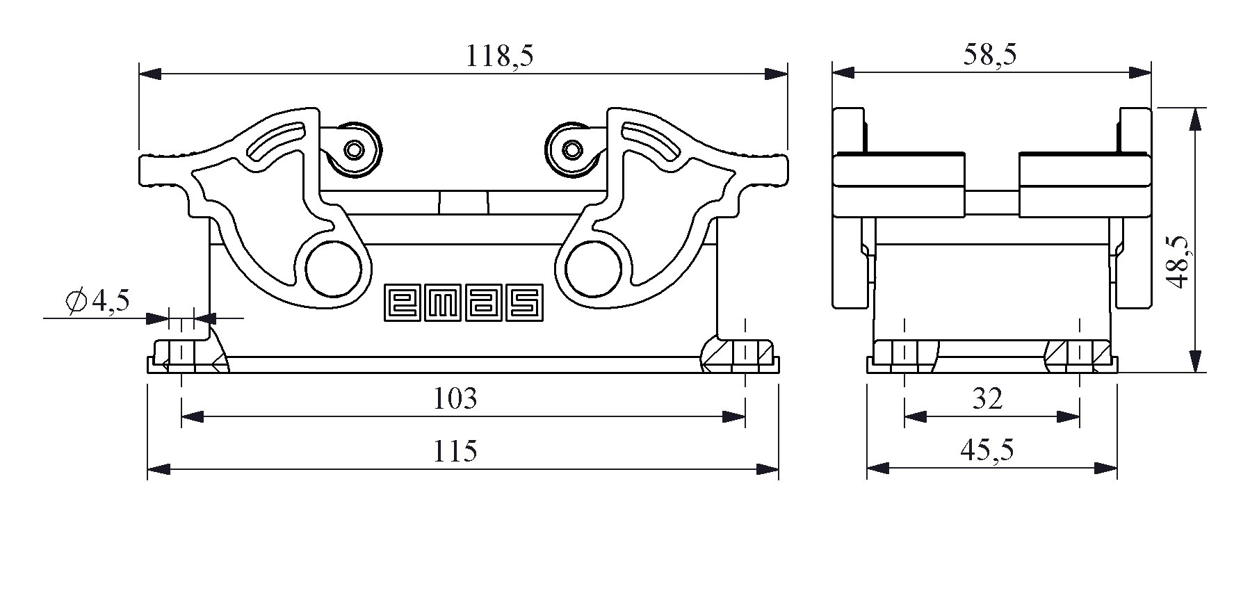 EB-M-606-PM-44-IP65 Розетка стационарная встраиваемая металлическая 6 выводов 35А нижний ввод 4 фикс