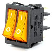 Выключатель в чёрном корпусе две жёлтые клавиши с подсветкой1НО+1НЗ