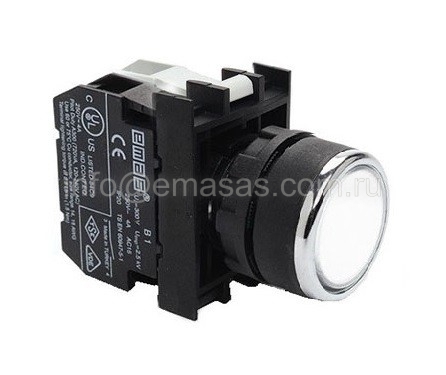 B-D -W-(BA-B1-B5)-IP50 Кнопка круглая нажимная белая пластиковая LED 12-30V AC/DC (1НО)