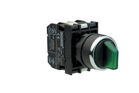 B-SL30-G-IP50-(BA-B1-B3-B1) Переключатель пластиковый на 3 положения (2-0-1) 60° с фиксацией 2НО, зеленый