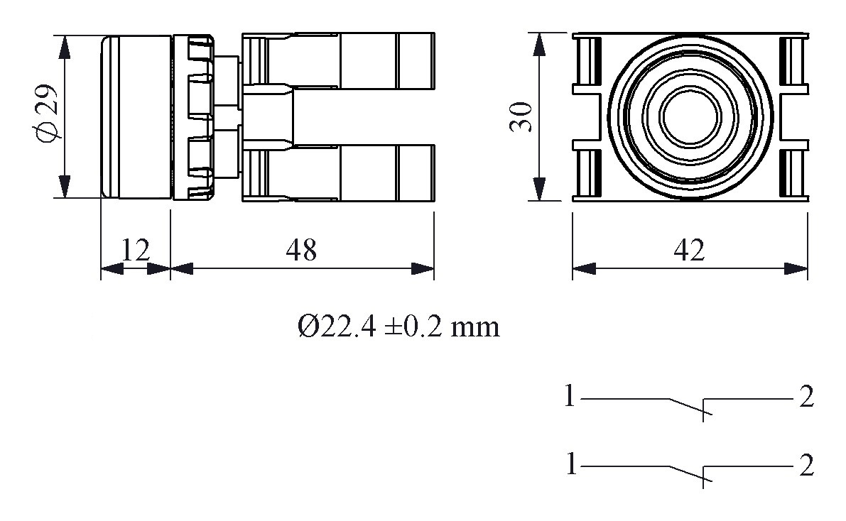 B-F -R-(BA-B2-B2)-IP50 Кнопка с фиксацией красная пластиковая 2НЗ