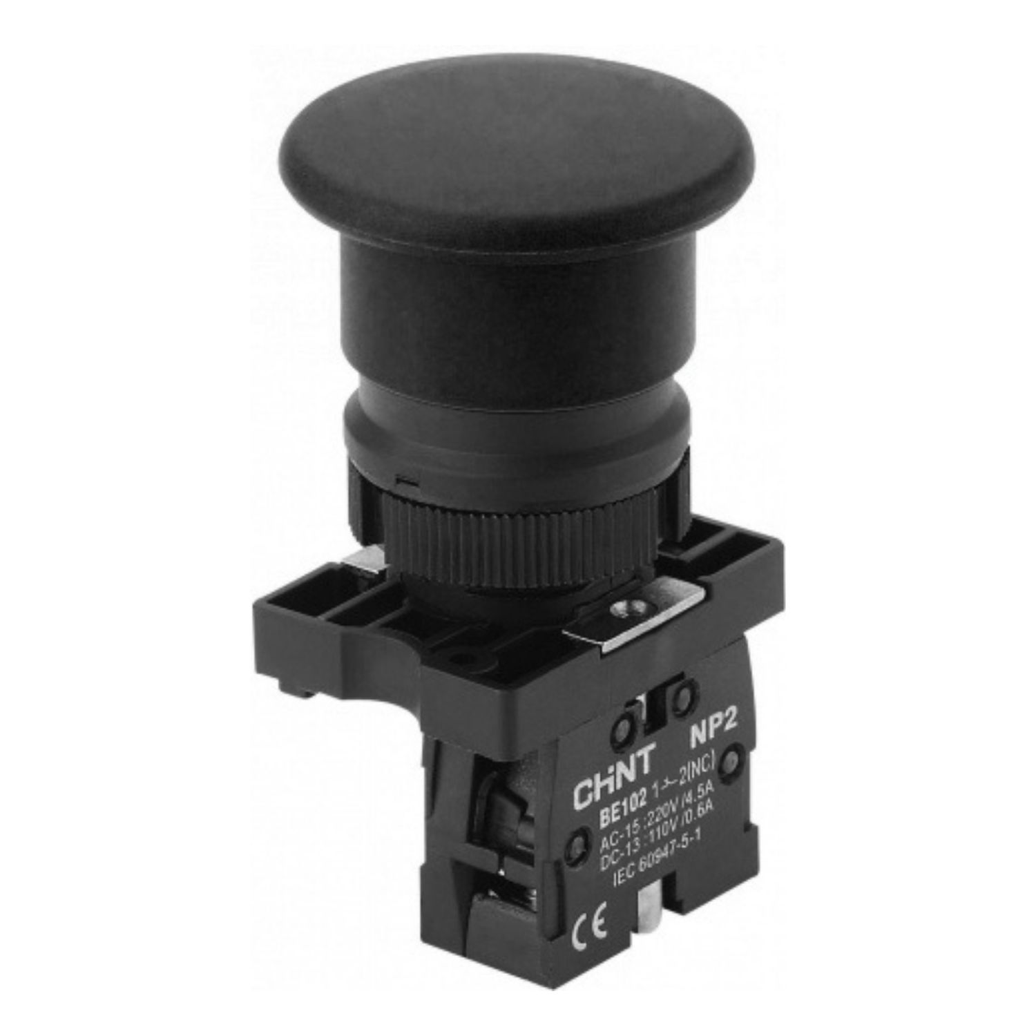 Кнопка управления "Грибок" Φ40мм самовозв. NP2-BC22 без подсветки черная 1НЗ, IP40 (R)