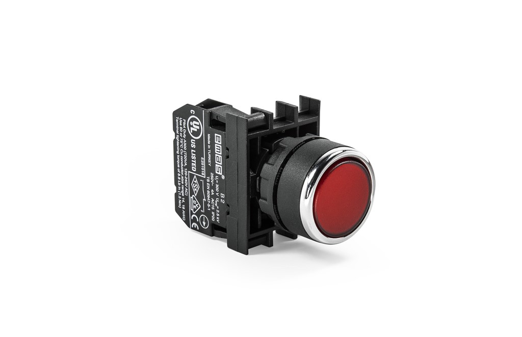 B-D -R-(BA-B2)-IP50 Кнопка круглая без фиксации красная пластиковая 1НЗ