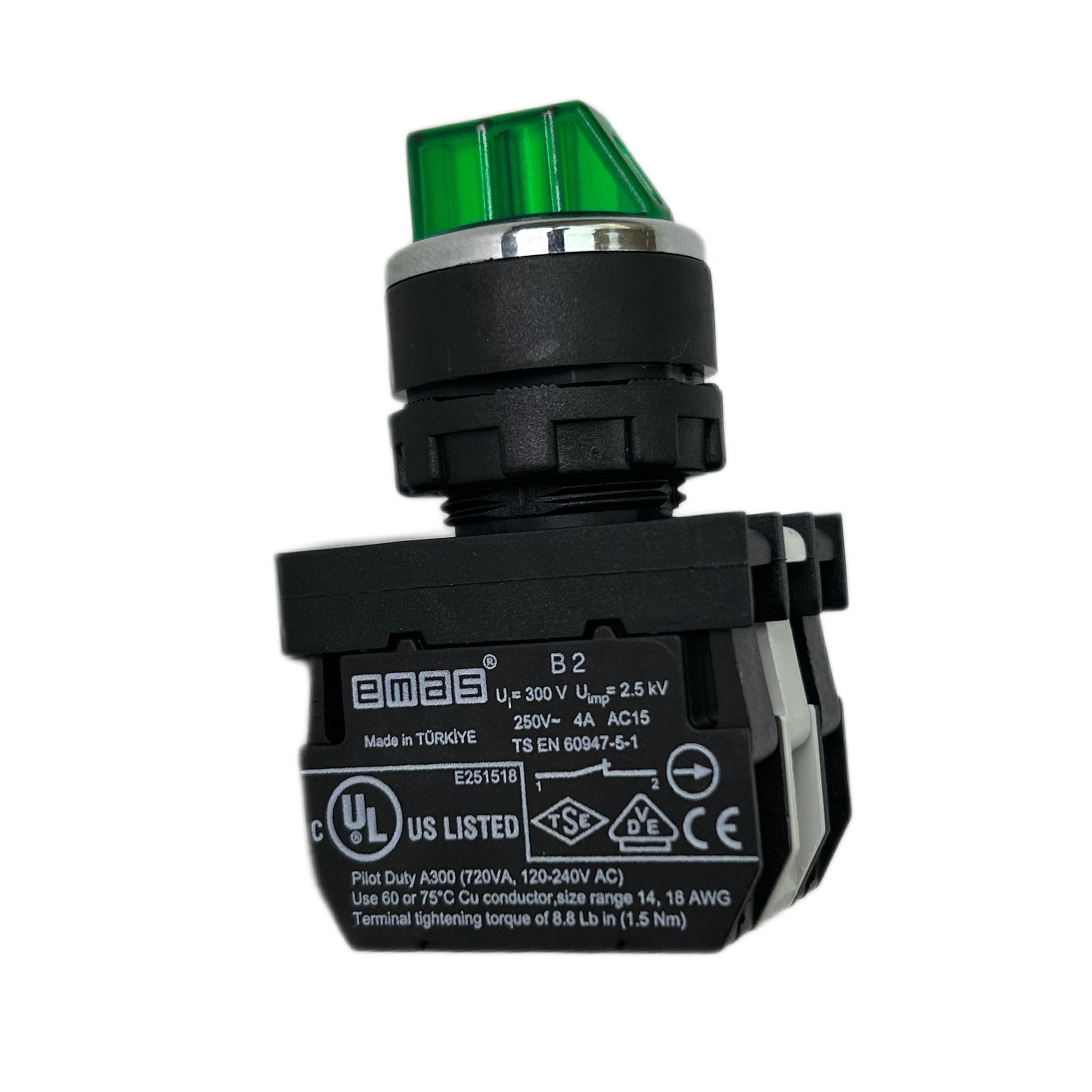 B-SL30-G-IP50-(BA-B1-B9-B2) Переключатель пластиковый на 3 положения (2-0-1) 60° с фиксацией 1НО+1НЗ