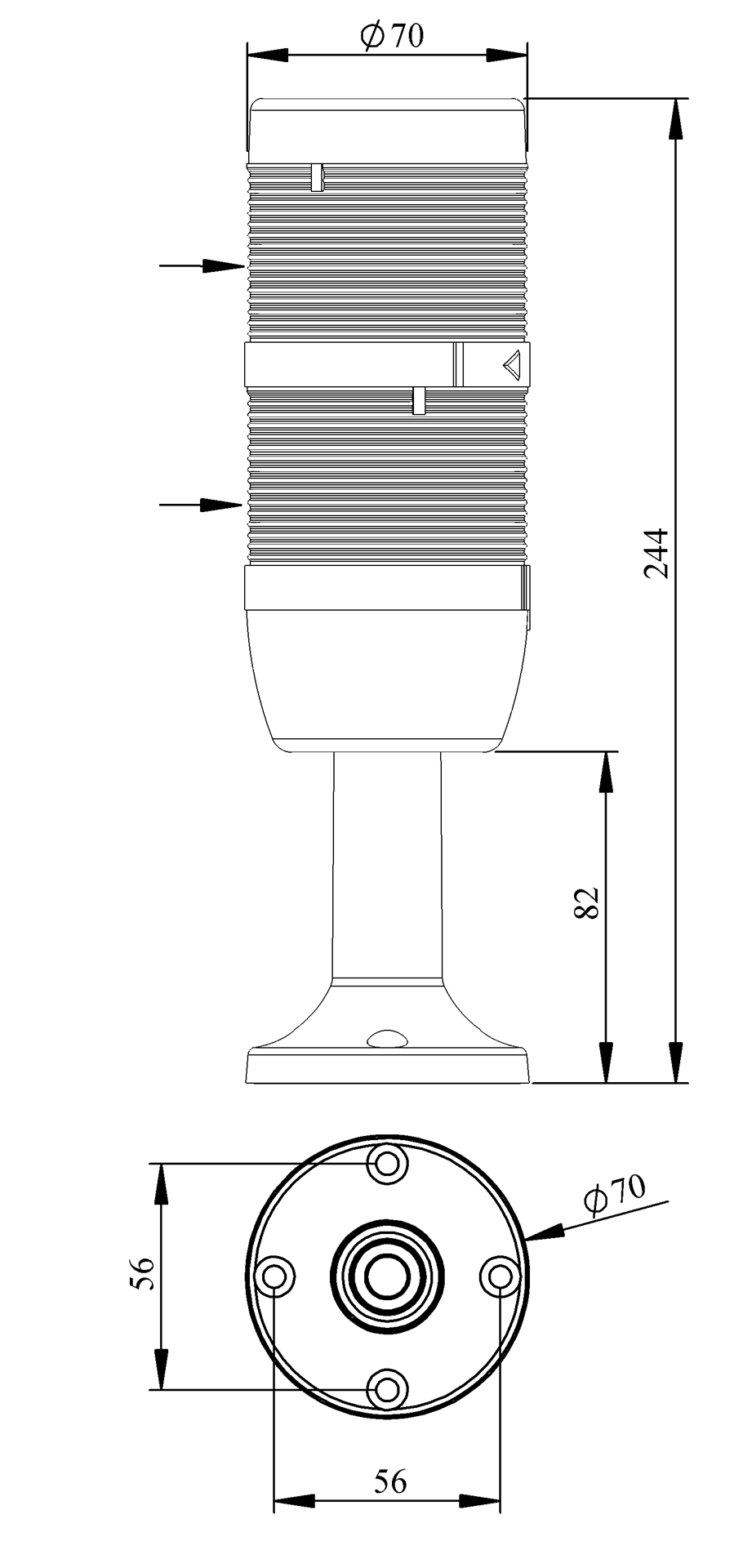 Светосигнальная колонна IK-72-F-220RG-X-M01 д=70мм, 2уровня, FLASH стробоскоп, 220V AC, красный, зеленый, 100мм пластиковая база