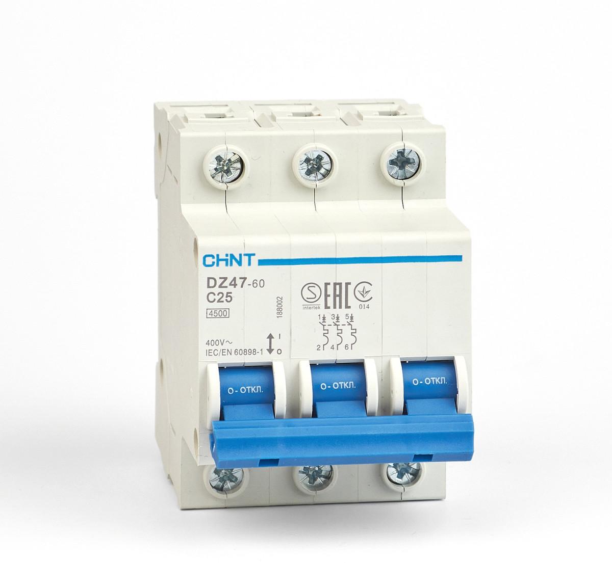 DZ47-60C 3P 25A 4.5kA х-ка C Автоматический выключатель (CHINT)