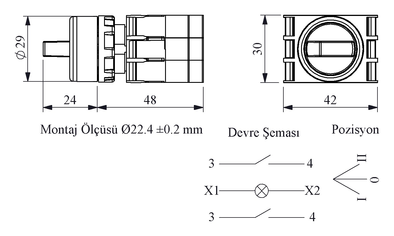 B-SL30-G-IP50-(BA-B1-B9-B1) Переключатель пластиковый на 3 положения (2-0-1) 60° с фиксацией 2НО, зеленый